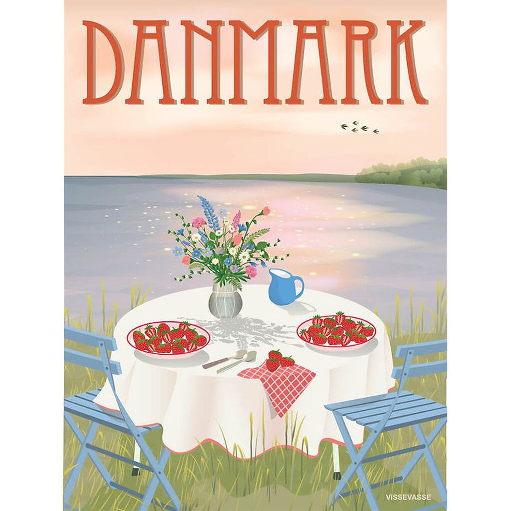 Vissevasse Plakat - 15x21 cm - Danmark - Jordbær