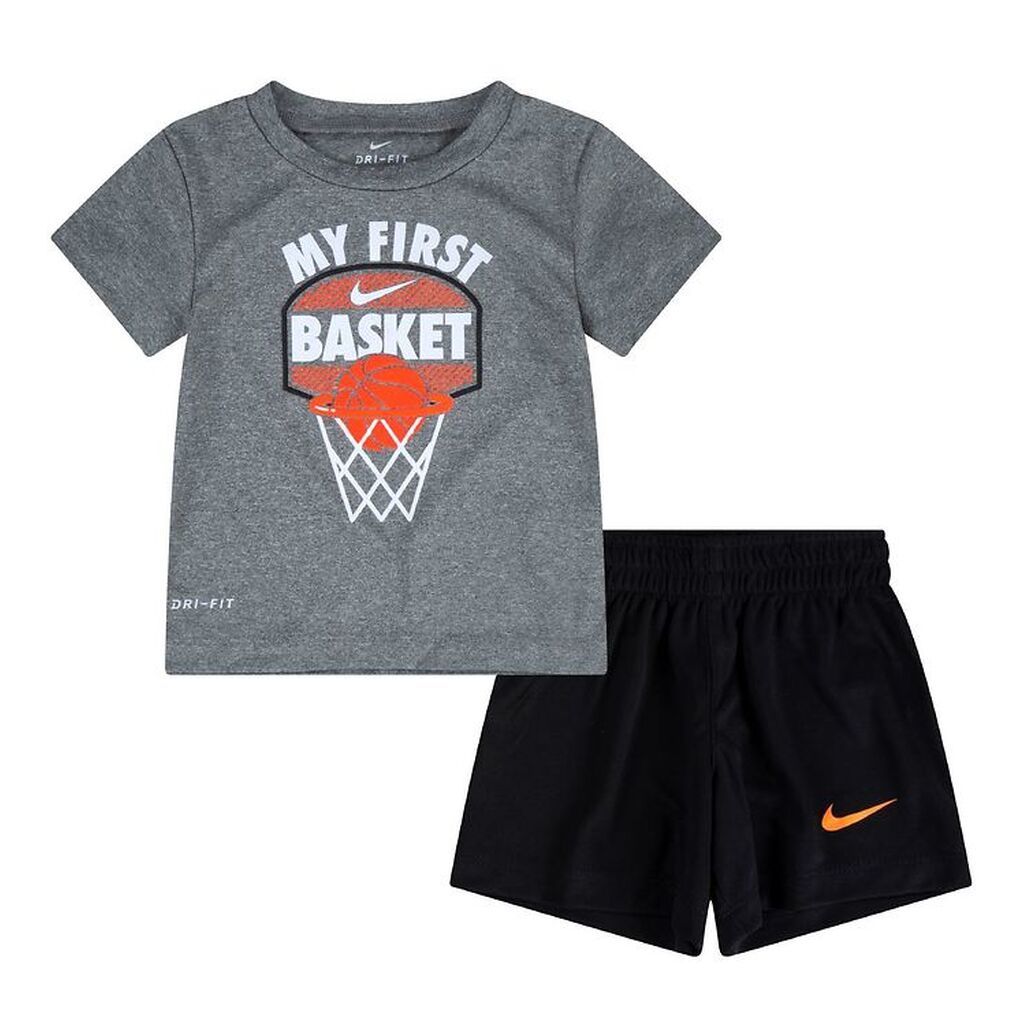 Nike Shortssæt - T-shirt/Shorts - My First Basket - Sort/Grå