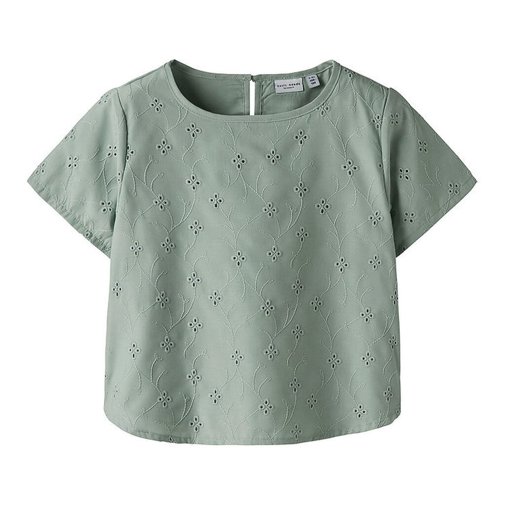 Name it Skjorte k/æ - NkfVioleta - Aqua Gray m. Broderi Anglaise