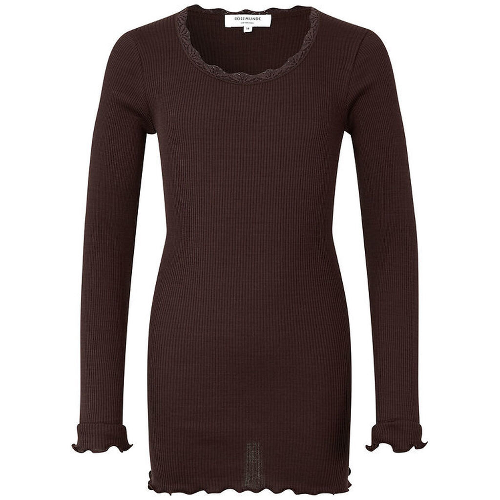 Rosemunde Bluse - Silke/Bomuld - Rib - Dark Espresso m. Blonder