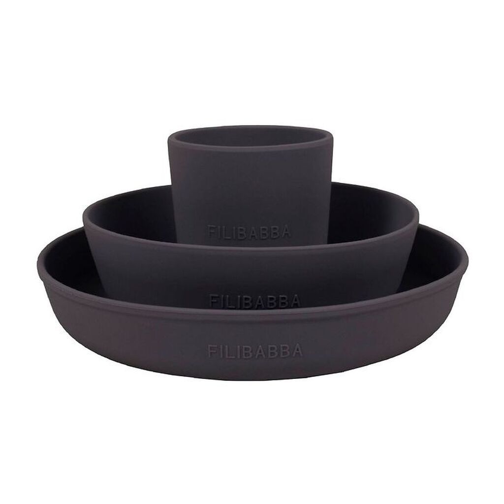 Filibabba Spisesæt - Silikone - 3 dele - Stone Grey