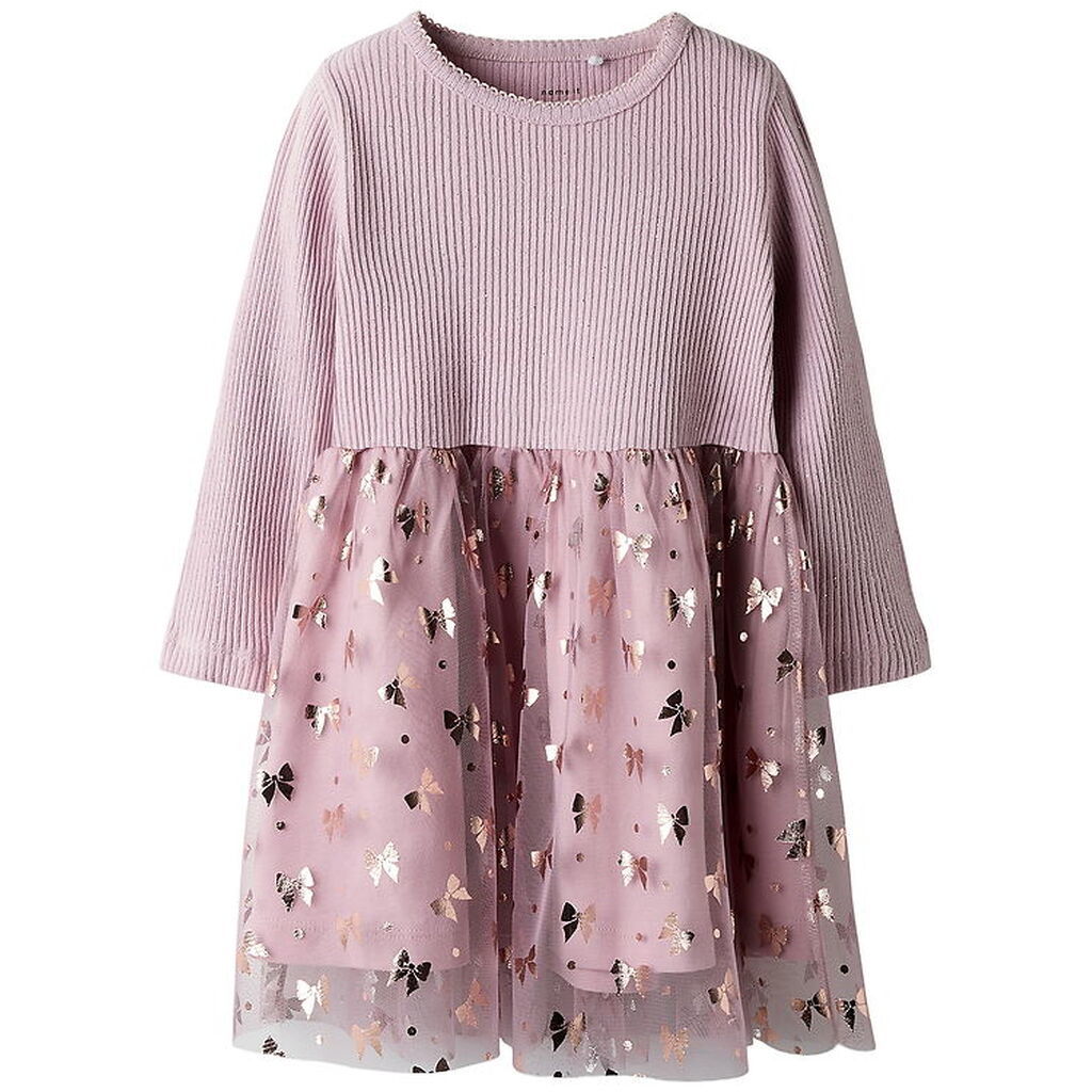 Name It Kjole - Rib/Tyl - NmfRosally - Keepsake Lilac m. Print