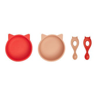 Liewood Spisesæt - Silikone - 4 Dele - Evan - Cat Apple Red/Tusc