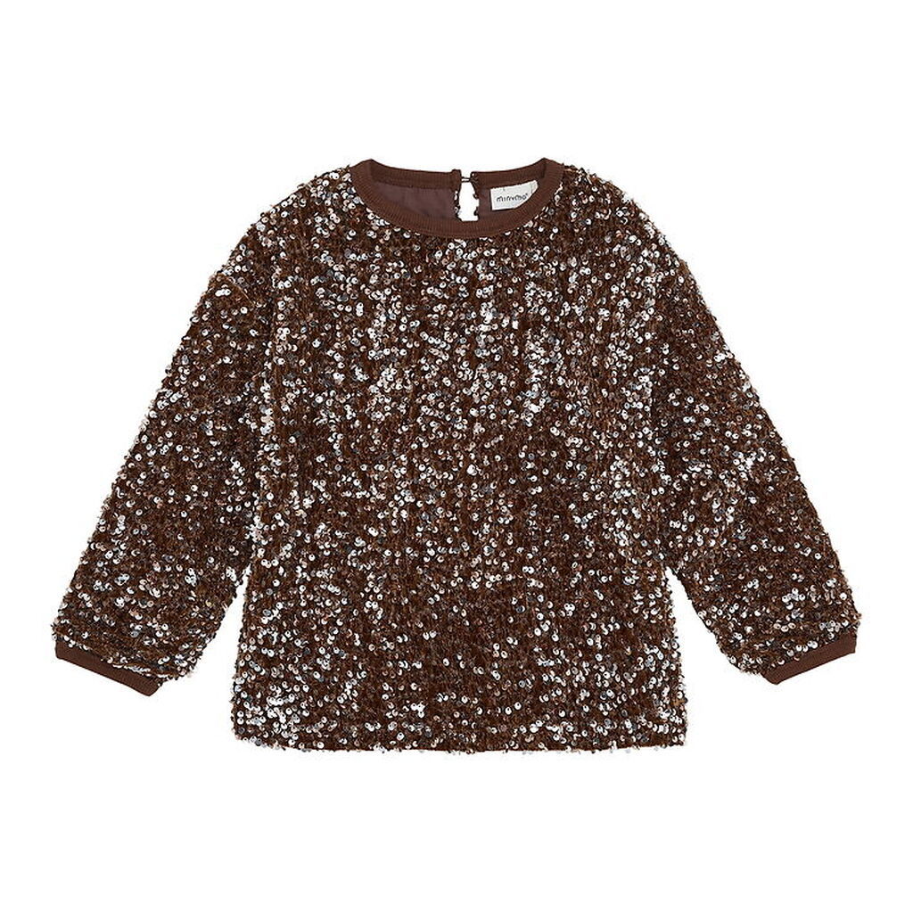 Minymo Bluse - Velour - Woodrose m. Pailletter