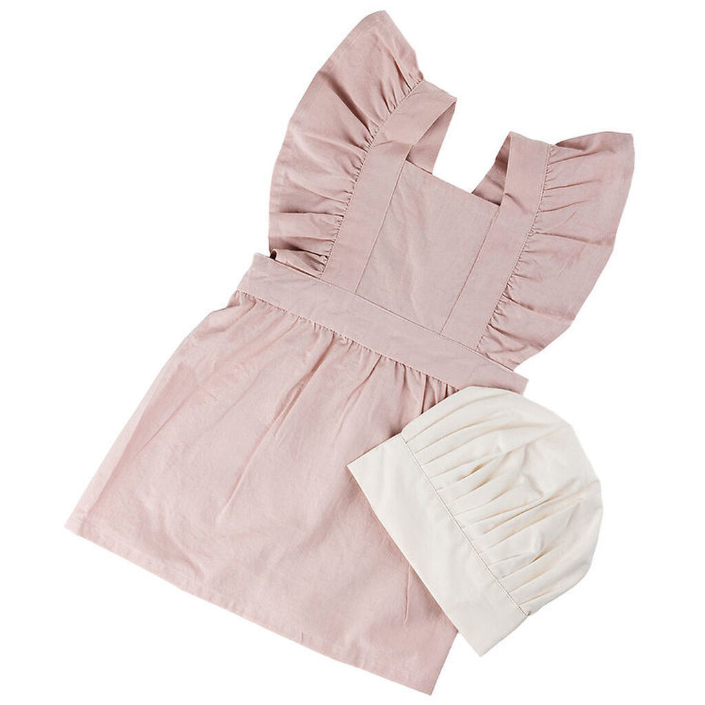 Sebra Forklæde m. Kokkehue - Dusty Pink/Hvid