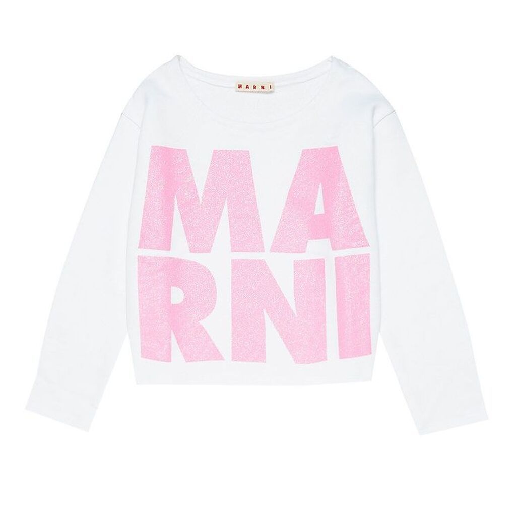 Marni Sweatshirt - Cropped - Hvid/Pink m. Glimmer