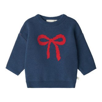 That's Mine Bluse - Strik - Nasha - Key Blue/Rød Sløjfe