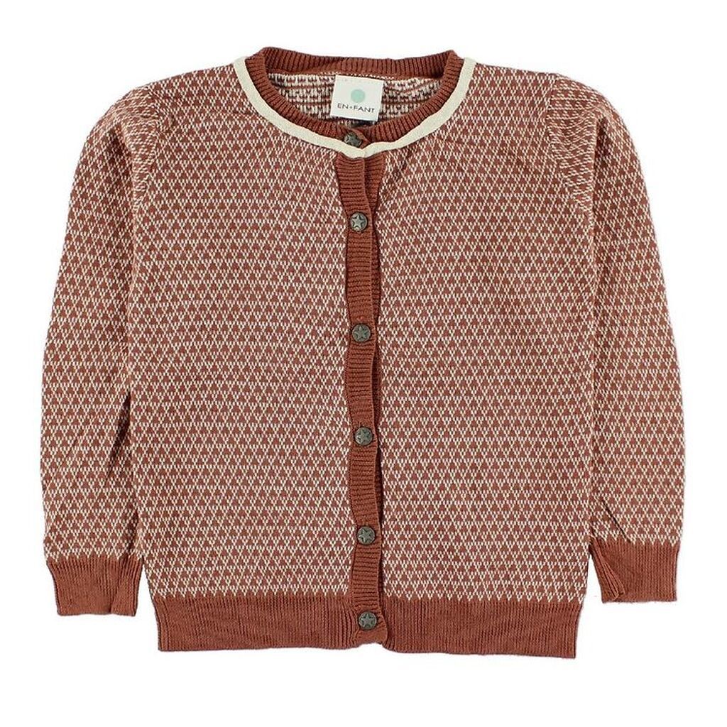 En Fant Strikcardigan - Brændt Rød m. Mønster