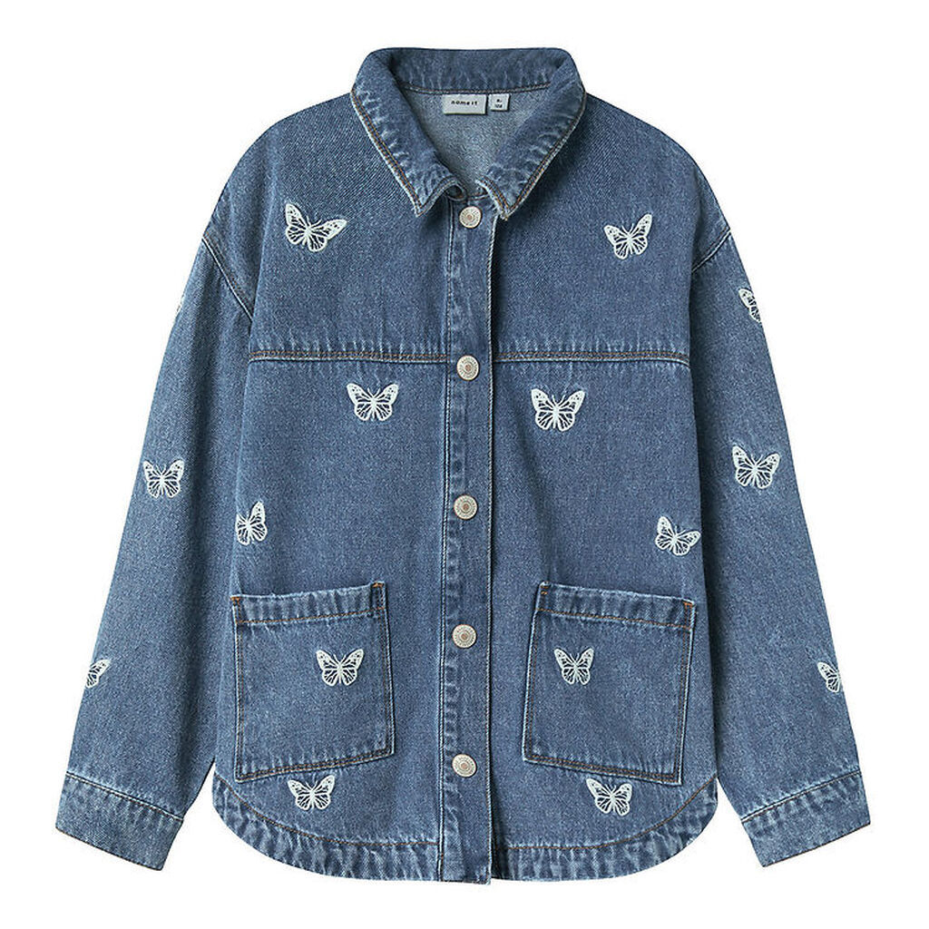 Name It Denimjakke - NkfMandy - Medium Blue Denim/Embroidery But