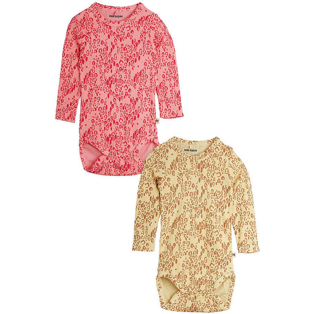 Mini Rodini Body l/æ - 2-pak - Pink/Beige m. Leopardprint