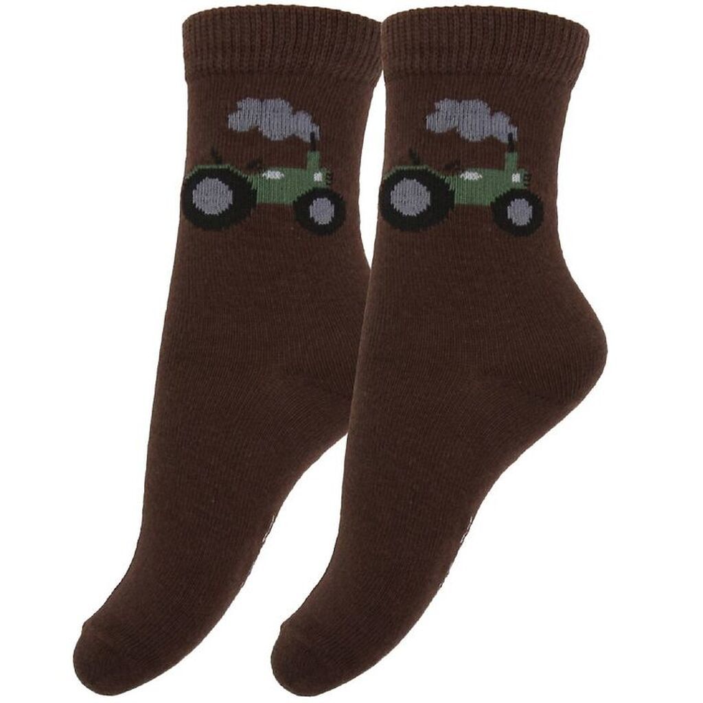 Fuzzies Strømper - 2-Pak - Brun m. Traktor