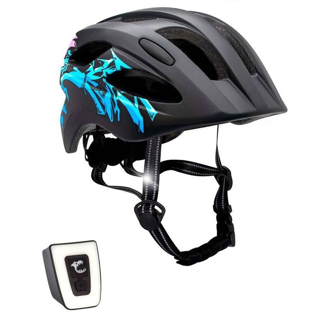 Crazy Safety Cykelhjelm m. Lys - Grafitti - Sort/Blå