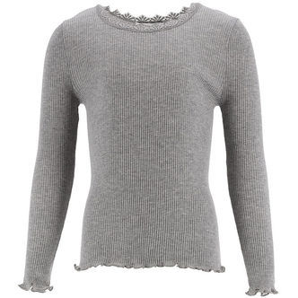 Rosemunde Bluse - Rib - Balta - Gråmeleret m. Blonder
