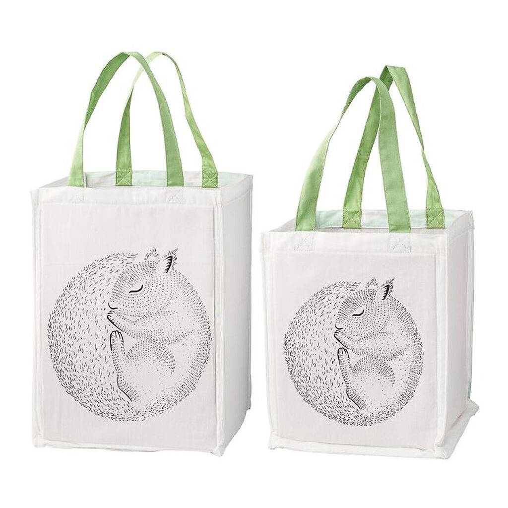 Bloomingville Opbevaringsposer - 2 stk - 30/40 cm - Hvid/Grøn m.