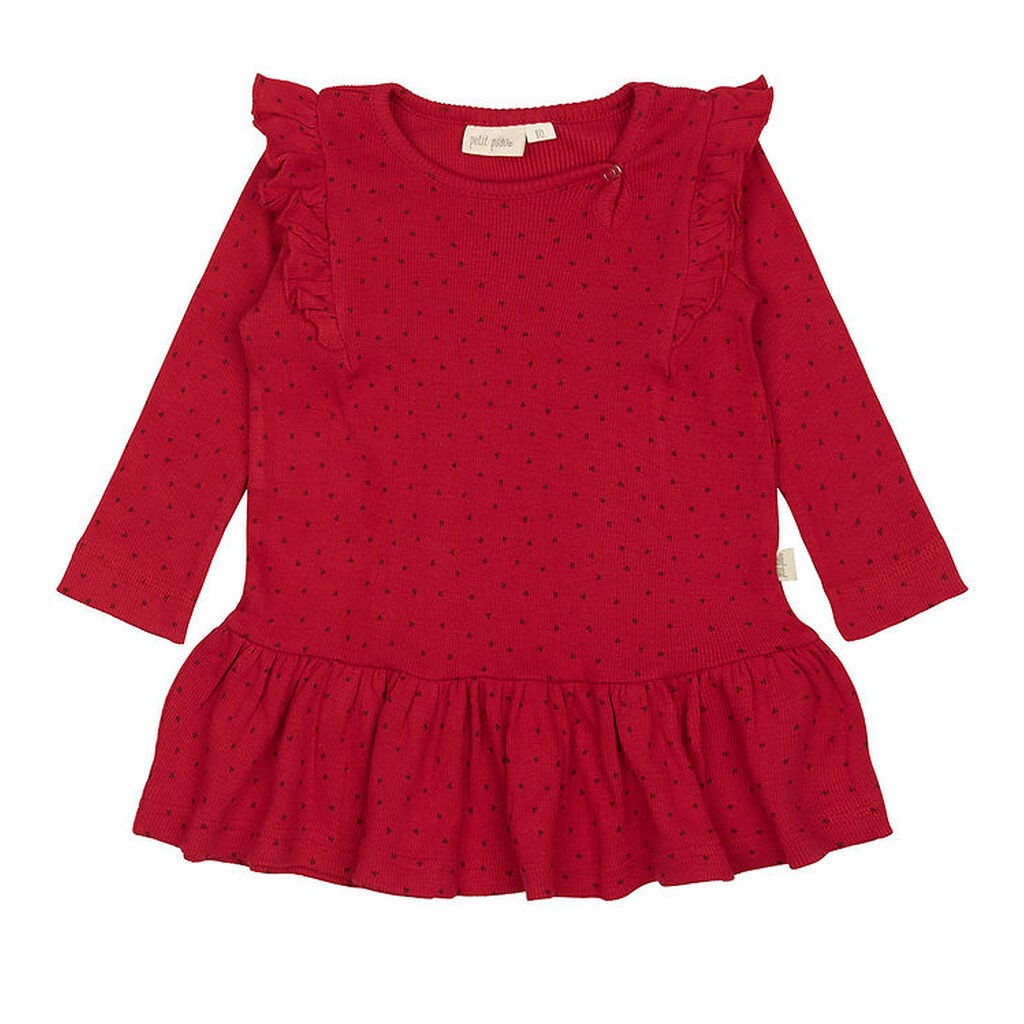 Petit Piao Kjole - Rib - Modal - Frill - Jet Red/Biking Red