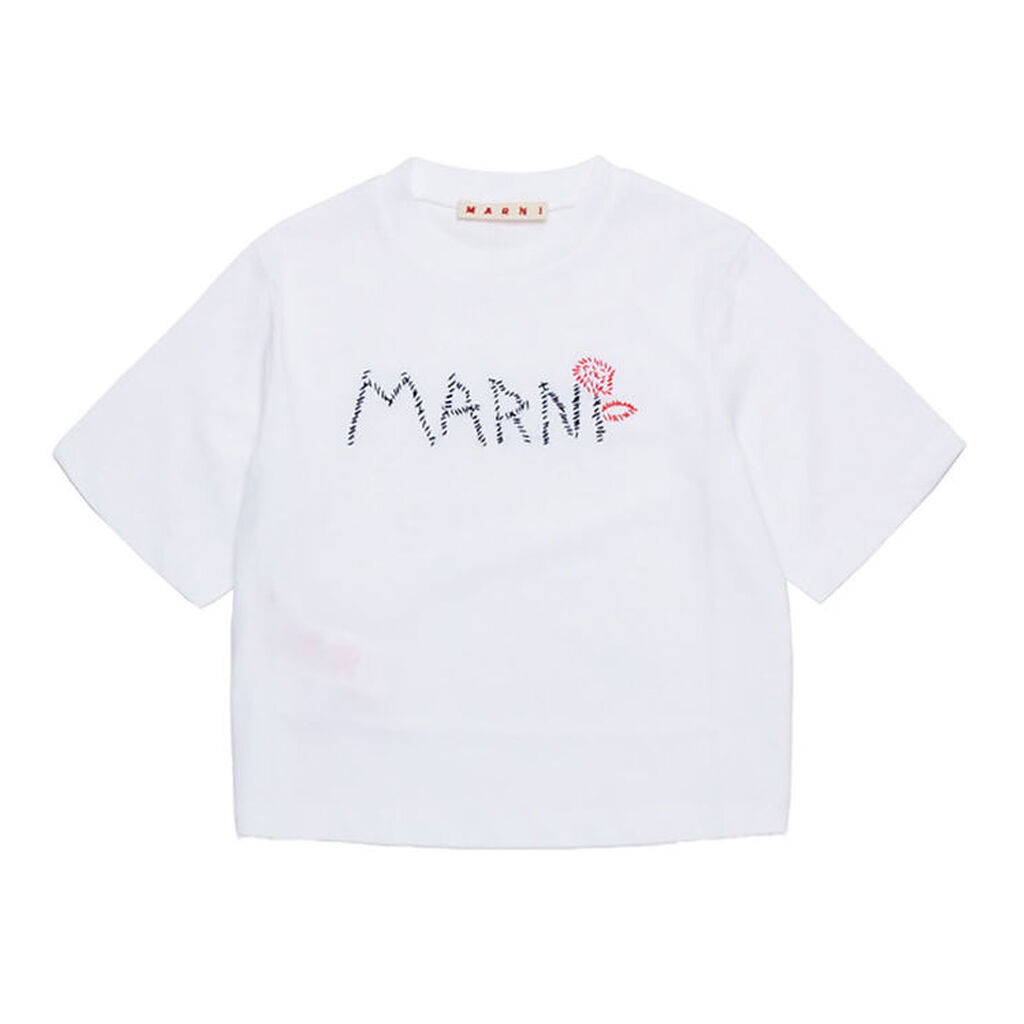 Marni T-shirt - Cropped - Hvid m. Broderi