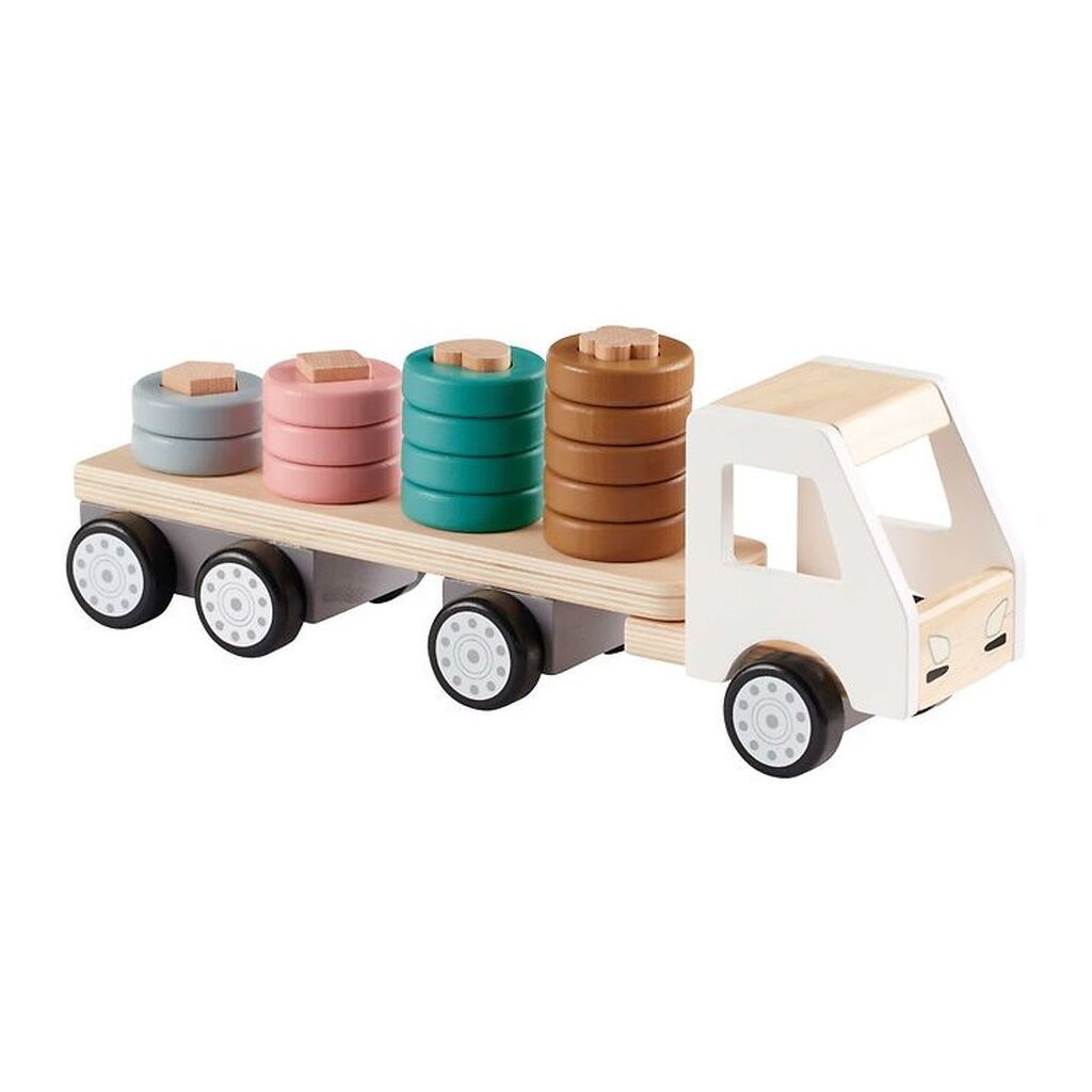 Kids Concept Stabellastbil - 38 cm - Aiden - Hvid/Natur