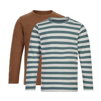 Minymo Bluse - 2-pak - Hvid/Grønstribet/Toffee