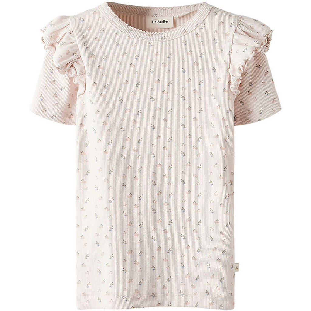 Lil' Atelier T-shirt - Rib - NmfGago - Peach Blush m. Blomster