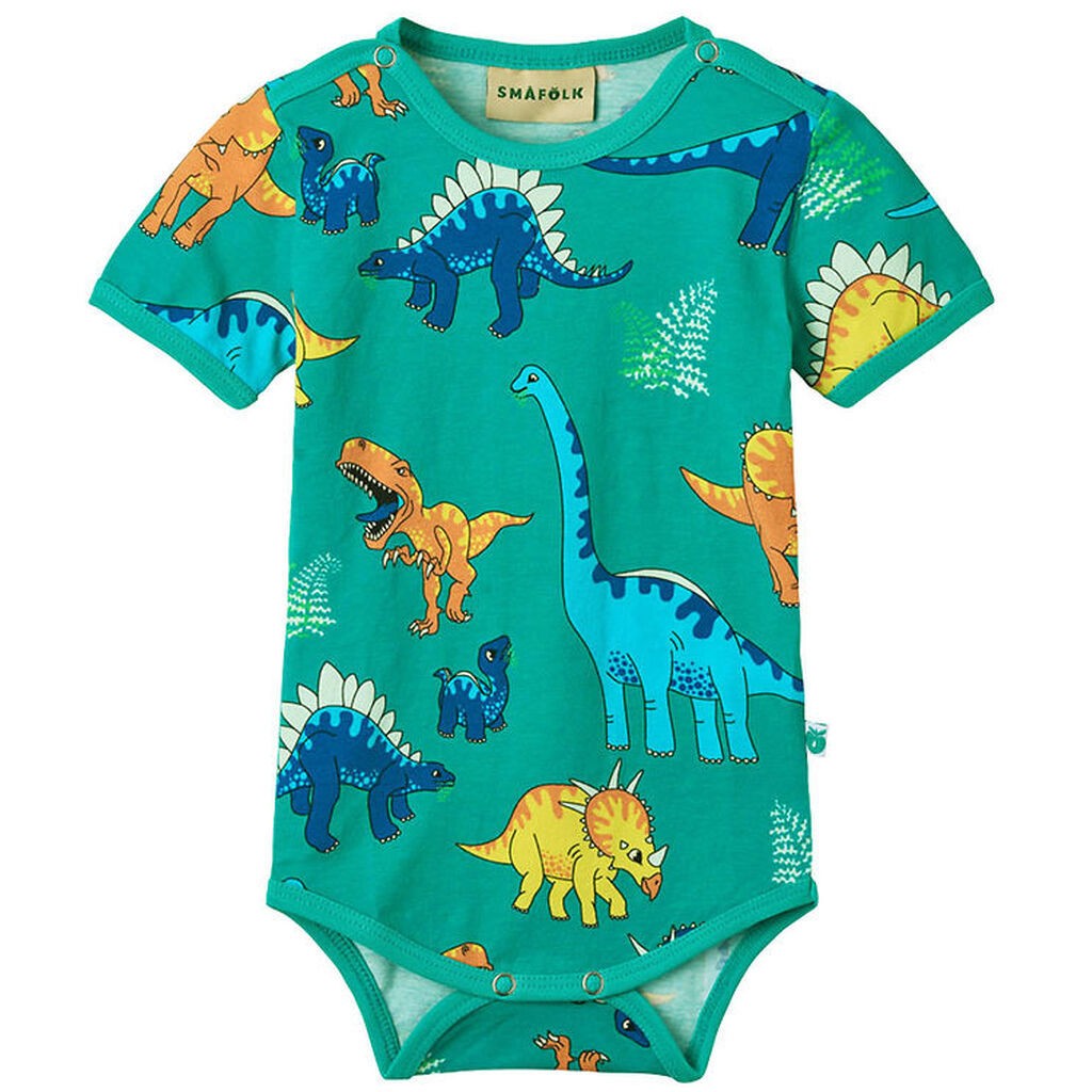 Småfolk Body k/æ - Teal m. Dinosaurer