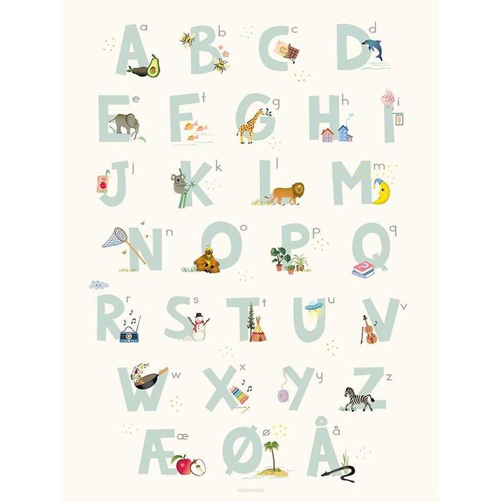 Vissevasse Plakat - 30x40 - Alphabet Blue Danish