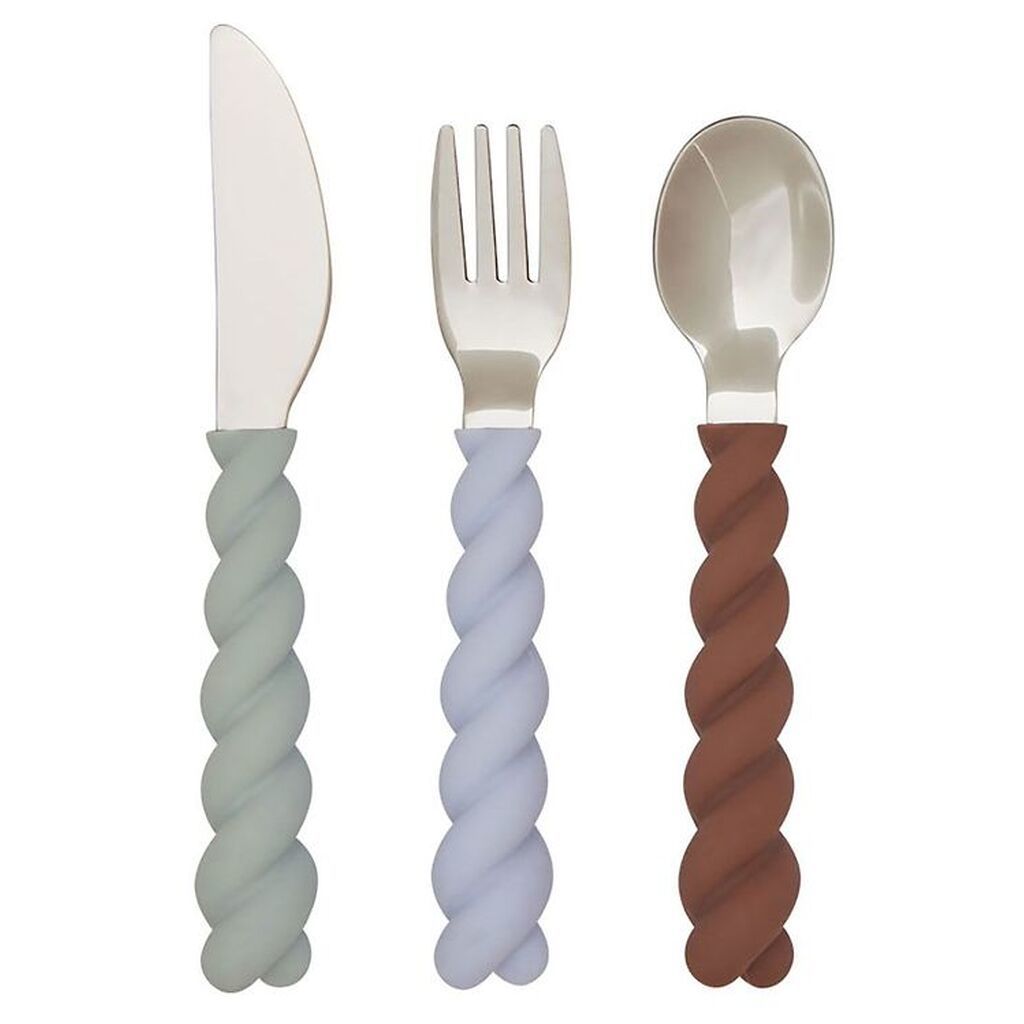 OYOY Bestik - Silikone - 3 dele - Mellow Cutlery - Pale Mint/Cho