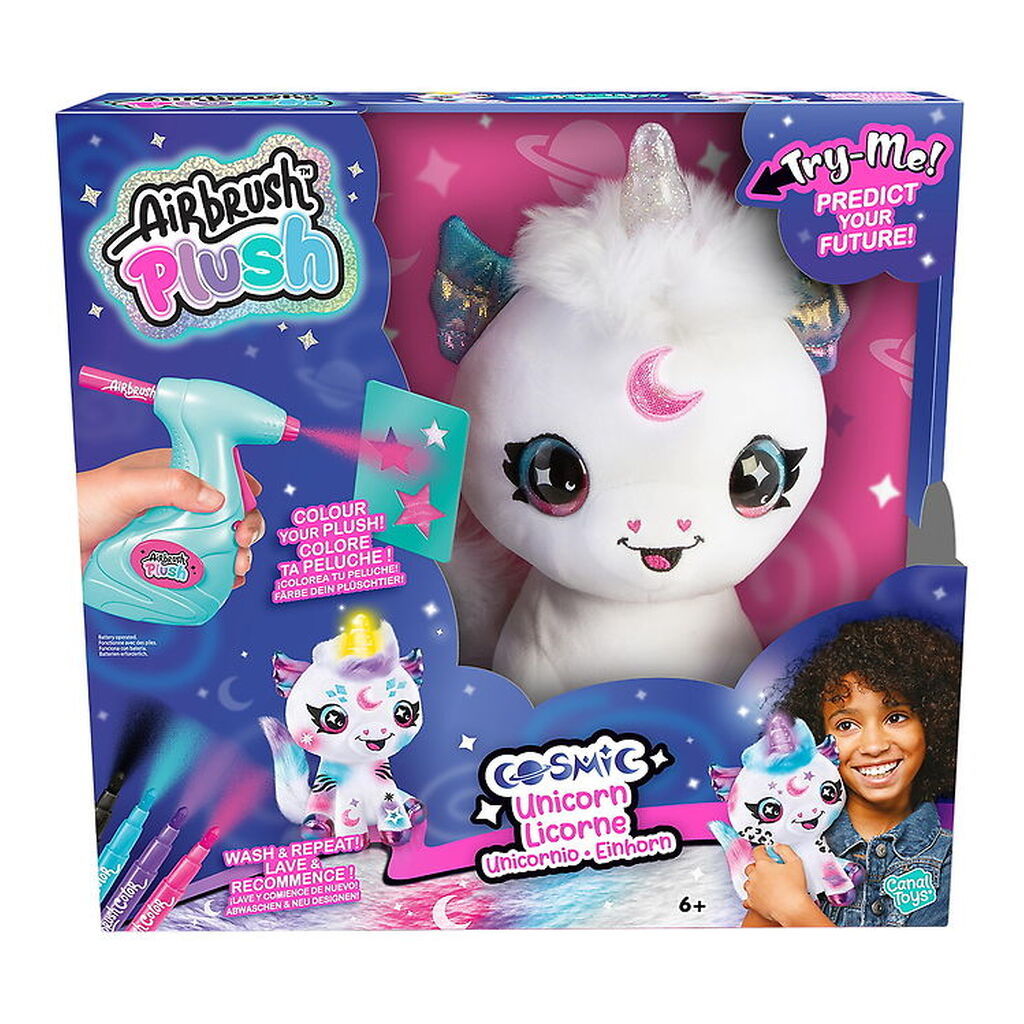 Airbrush Plush Bamse m. Lys - 27 cm - Kosmisk Enhjørning