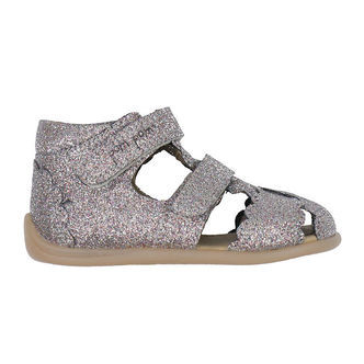 Pom Pom Sandaler - Two Velcro Scalloped - Multi Glitter