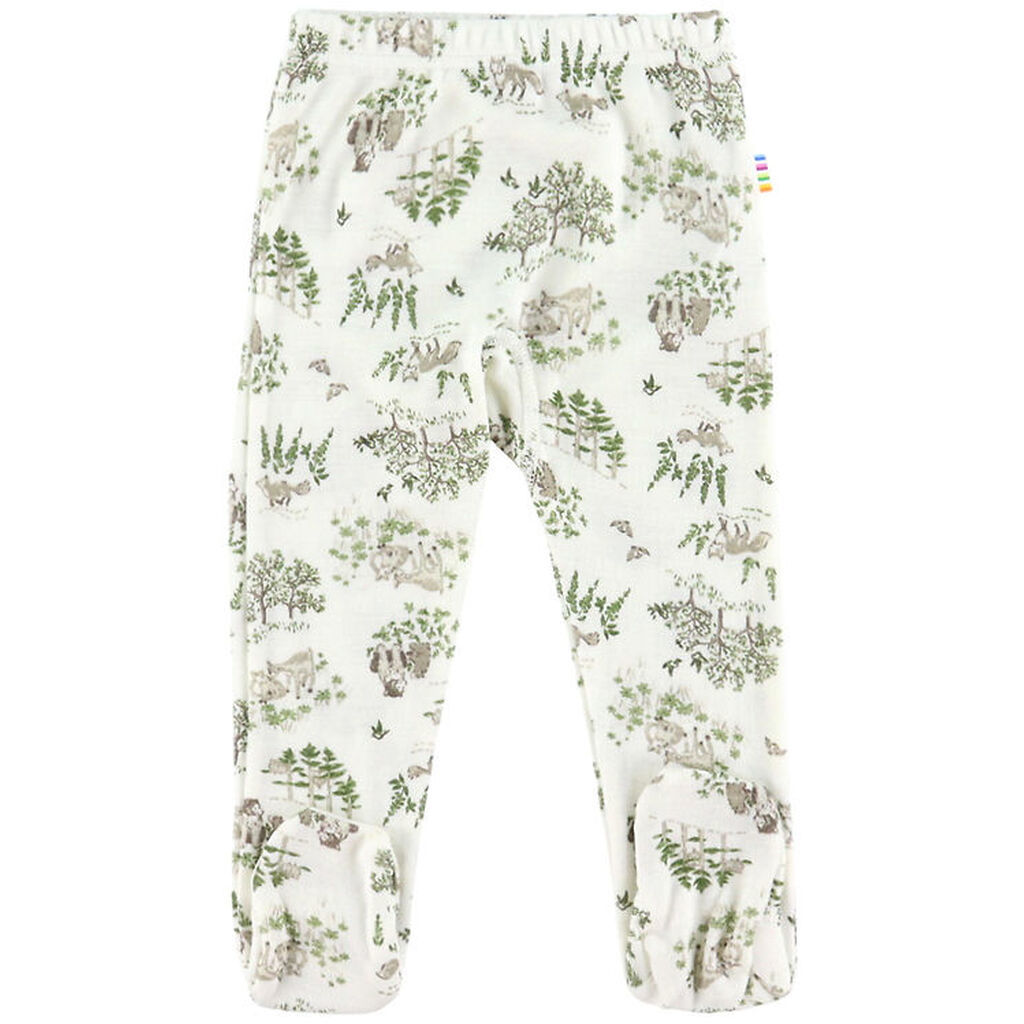 Joha Leggings m. Fødder - Uld/Silke - Off White m. Træer