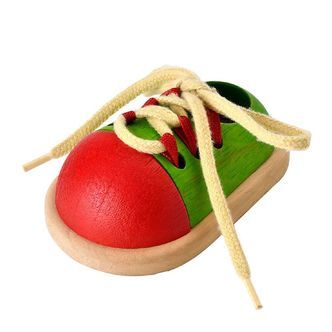 PlanToys Sko m. Snørebånd - Grøn/Rød