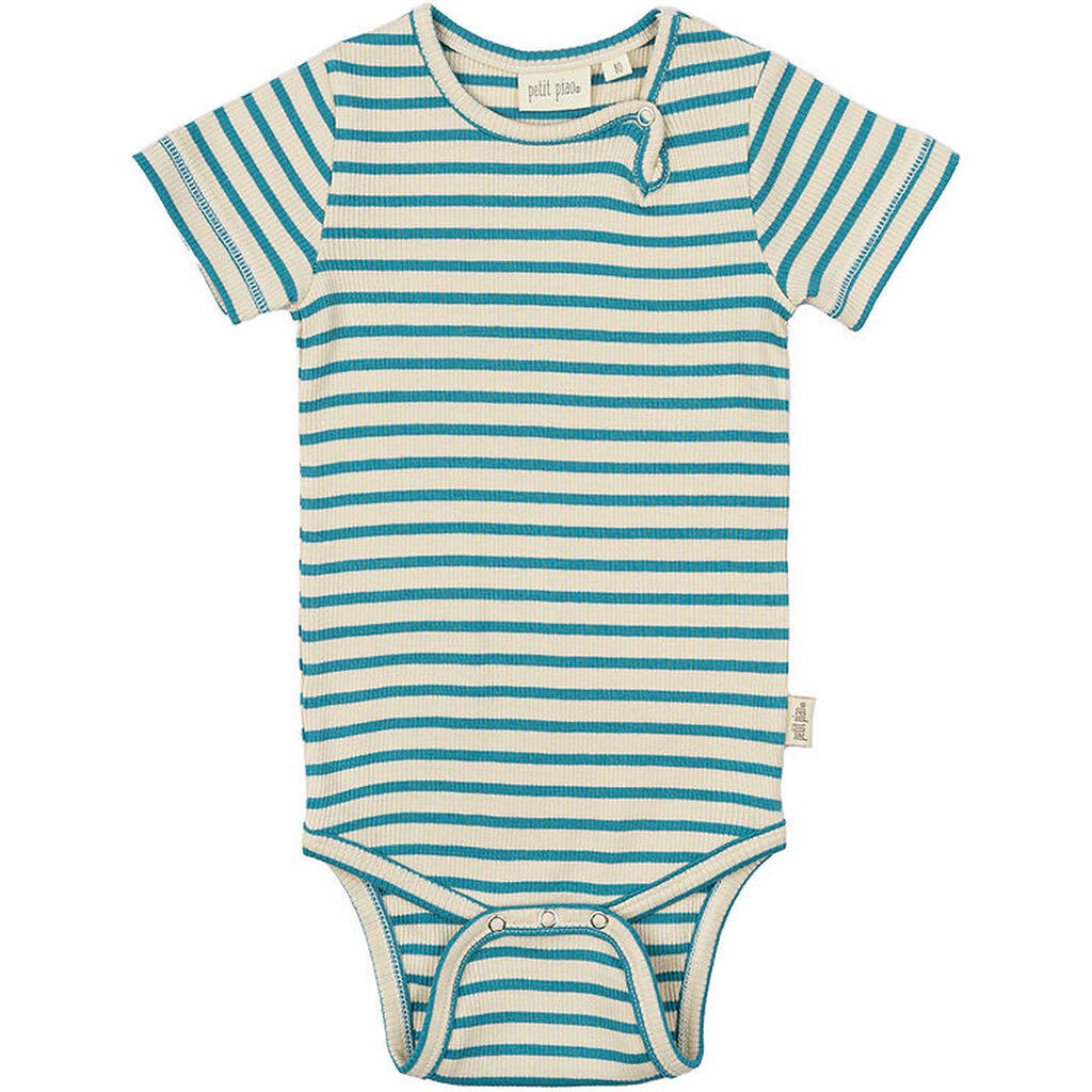 Petit Piao Body k/æ - Rib - Modal - Turquise/Dark Off White