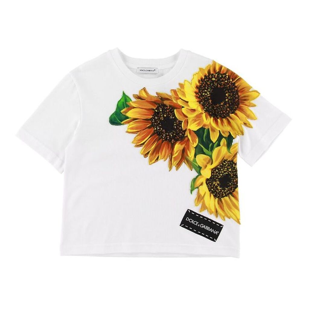 Dolce & Gabbana T-shirt - Hvid m. Solsikker/Krystaller