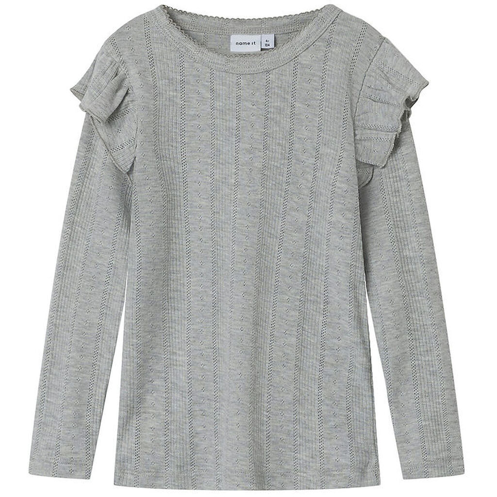 Name It Bluse - Noos - NmfJulia - Grey Melange m. Hulmønster