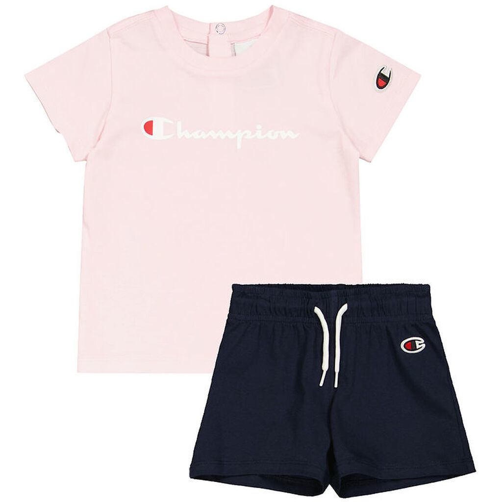 Champion Sæt - T-shirt/Shorts - Pink/Navy