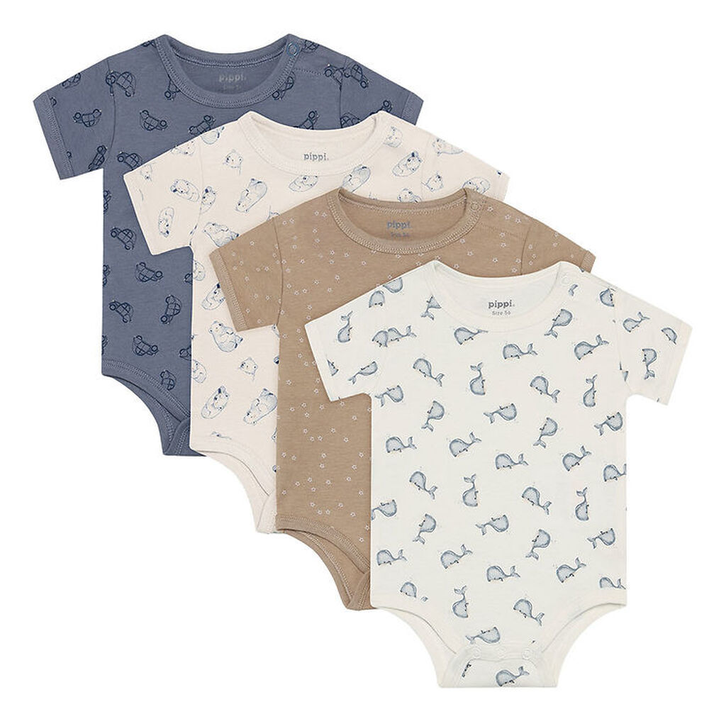 Pippi Baby Bodyer k/æ - 4-pak - Flint Stone