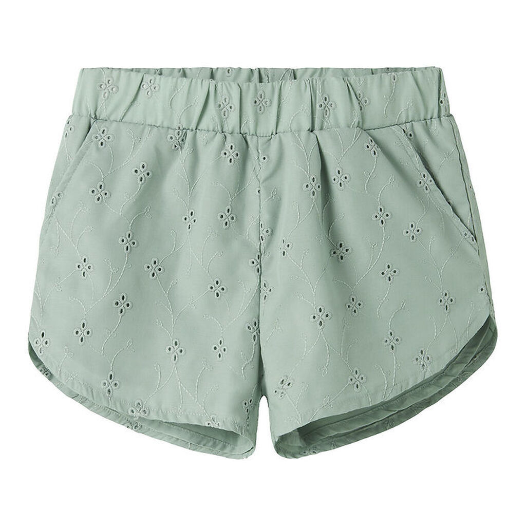 Name it Shorts - NkfVioleta - Aqua Gray m. Broderi Anglaise
