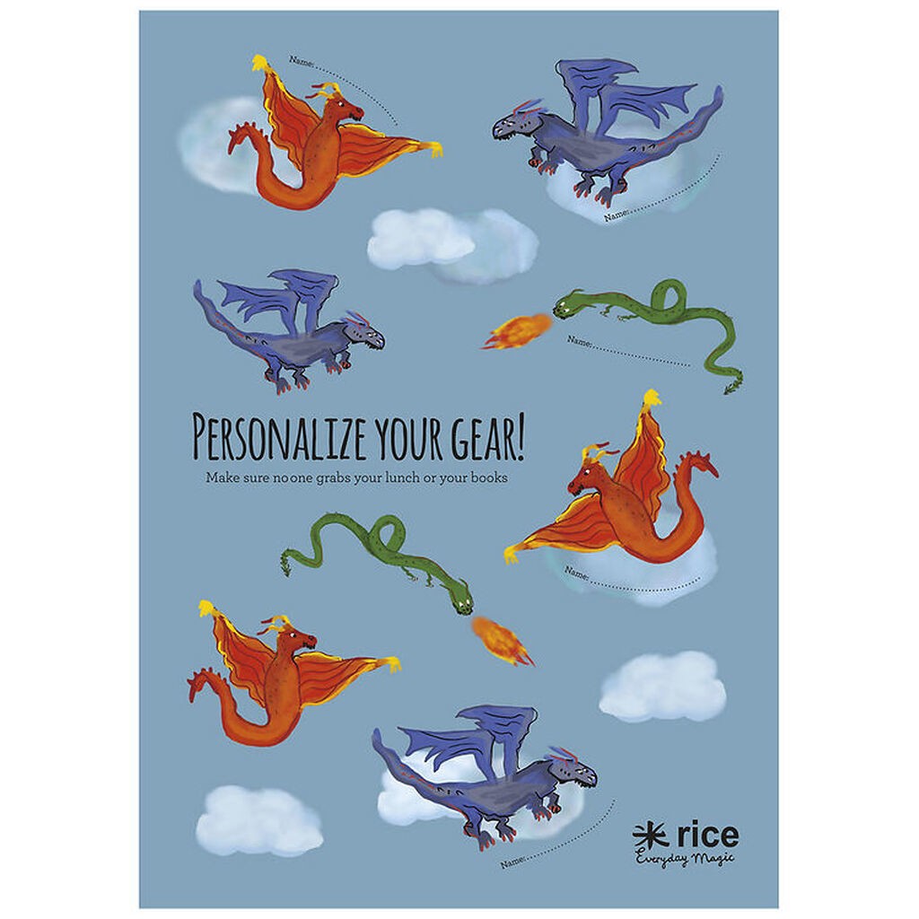 Rice Klistermærker Til Madkasse - 11 stk. - Støvet Blå/Dragon