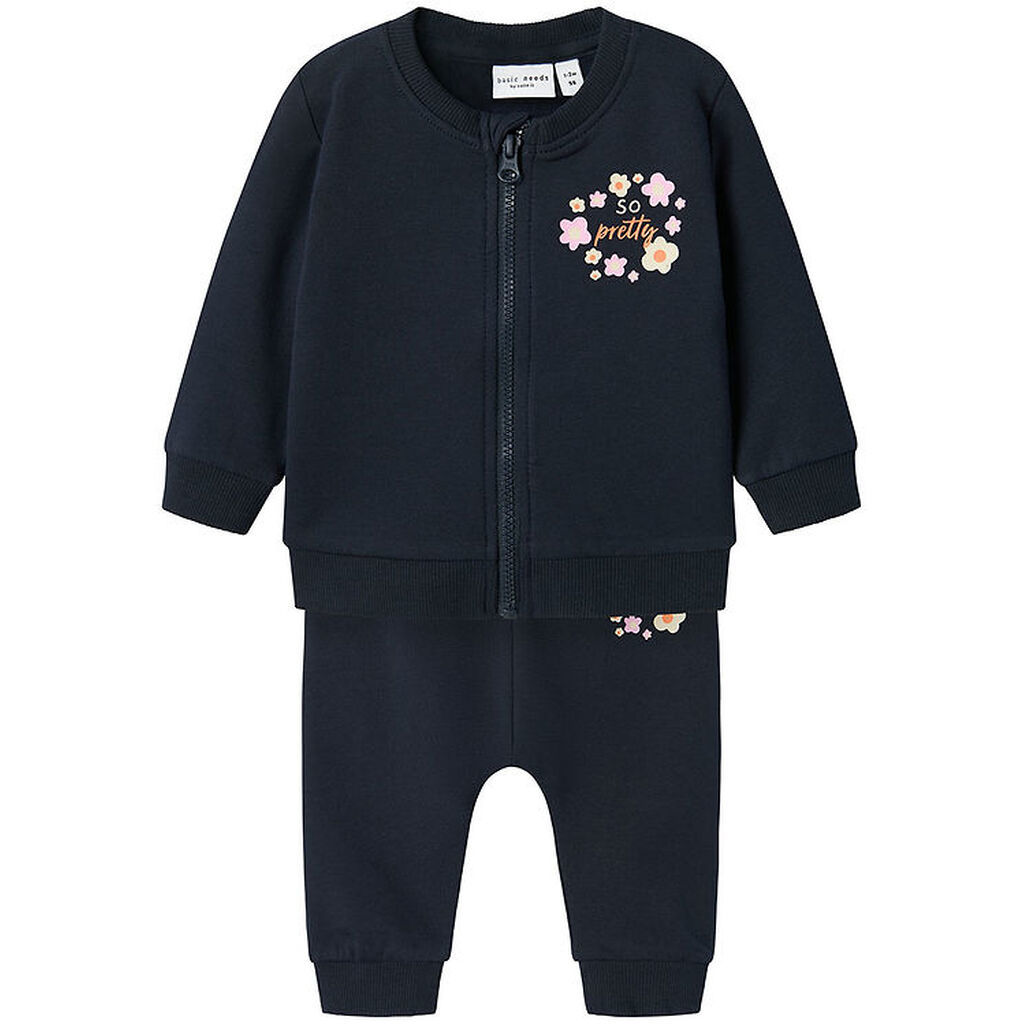 Name It Sweatsæt - NbfVrillie - Dark Sapphire m. Blomster