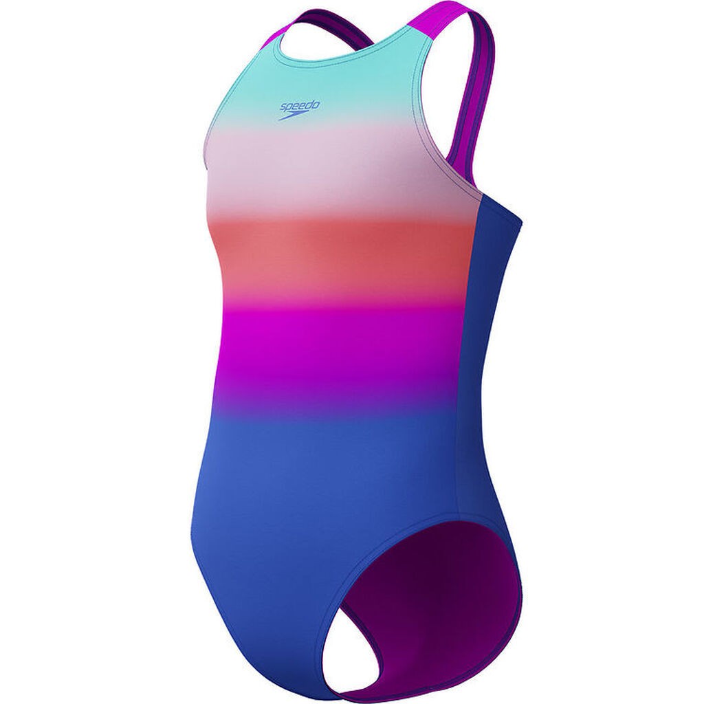 Speedo Badedragt - Printed Pulseback - Blå m. Striber