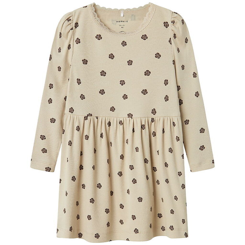 Name It Kjole - Rib - NmfLaikabna - Peyote m. Blomster