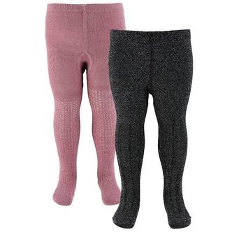 Minymo Strømpebukser - 2-pak - Rosa/Sort m. Glimmer