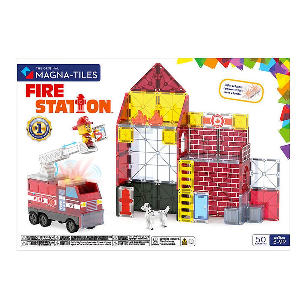 Magna-Tiles Magnetsæt - 50 Dele - Fire Station + MicroMAGS