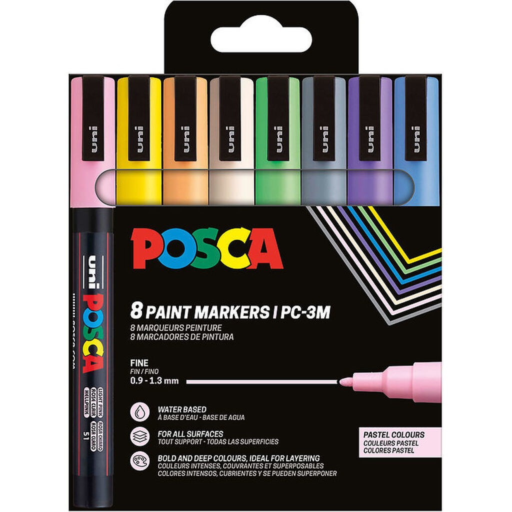 Posca Tuscher - PC-3M - 8 stk. - Pastelfarver