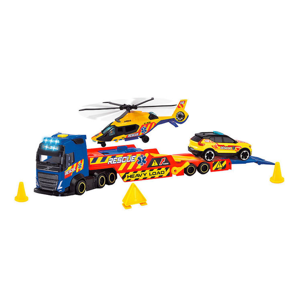 Dickie Toys Lastbil m. Udrykningsfartøjer - Rescue Transporter -