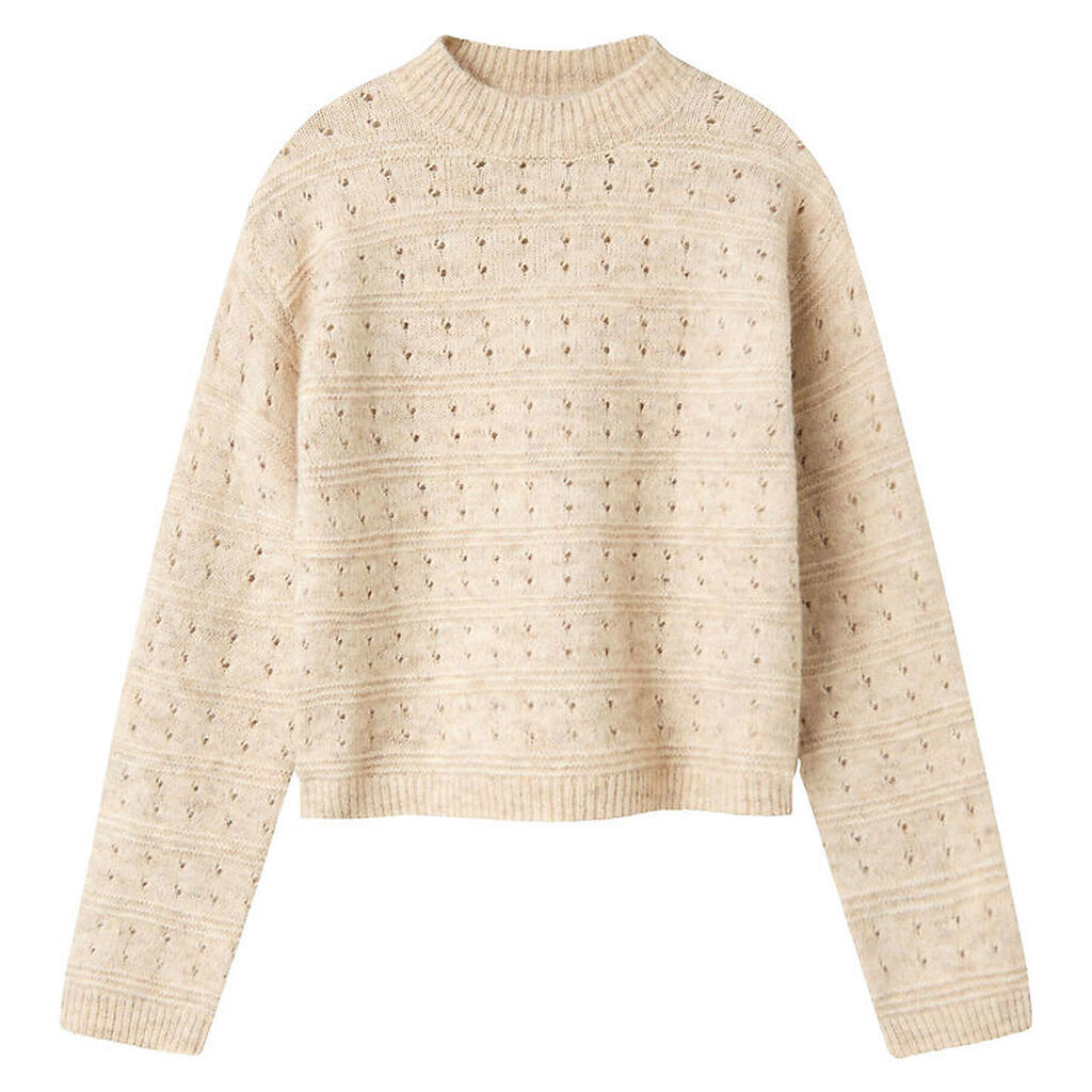 LMTD Bluse - Strik - NlfNamely - Oatmeal m. Hulmønster
