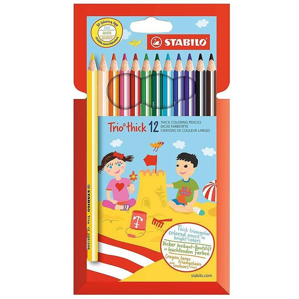 Stabilo Farveblyanter - Trio Thick - 12 stk. - Multifarvet
