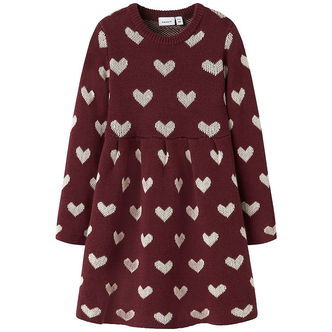 Name It Kjole - Strik - NmfOana - Burgundy/Peyote Heart