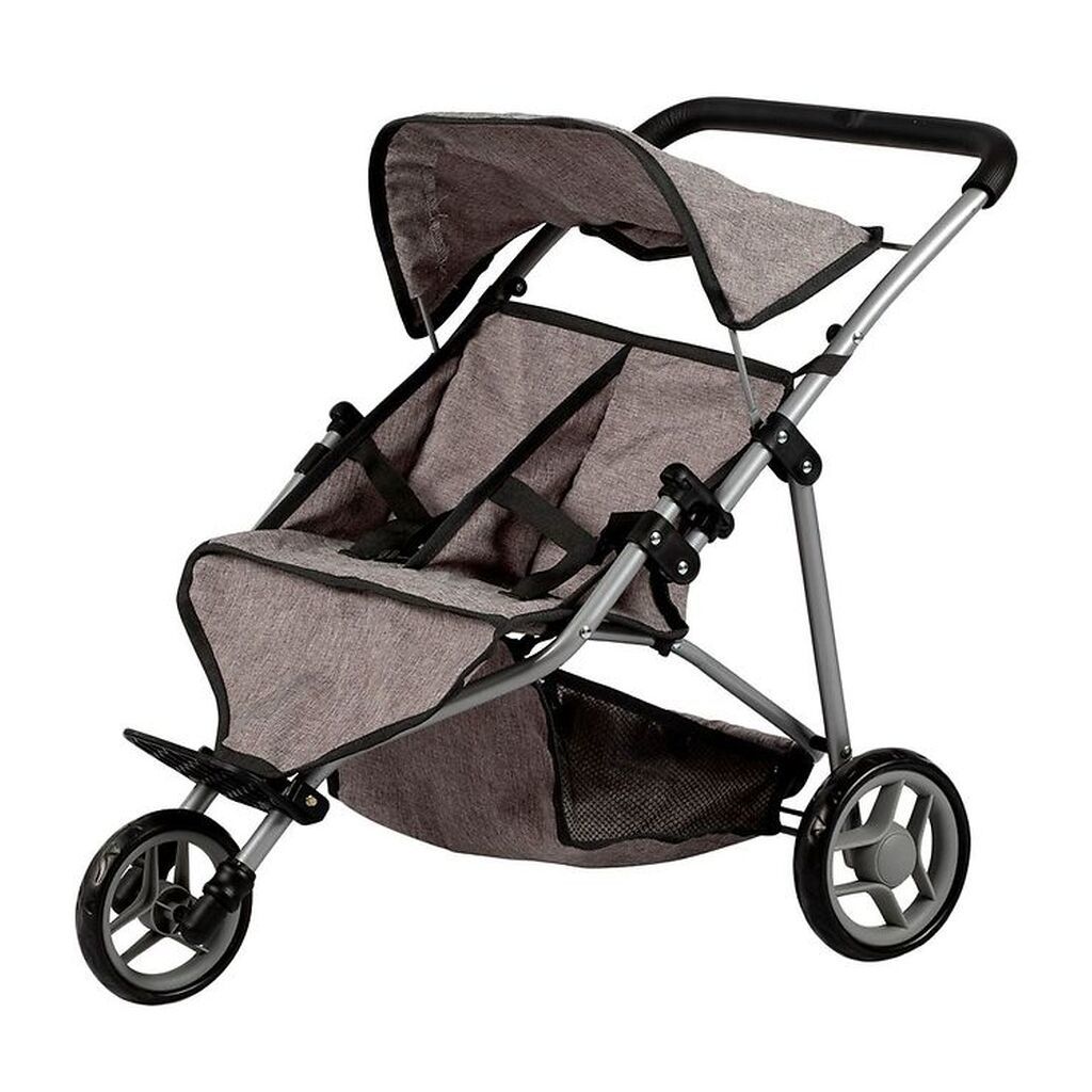 MaMaMeMo Dukke Tvillinge Klapvogn - Grå