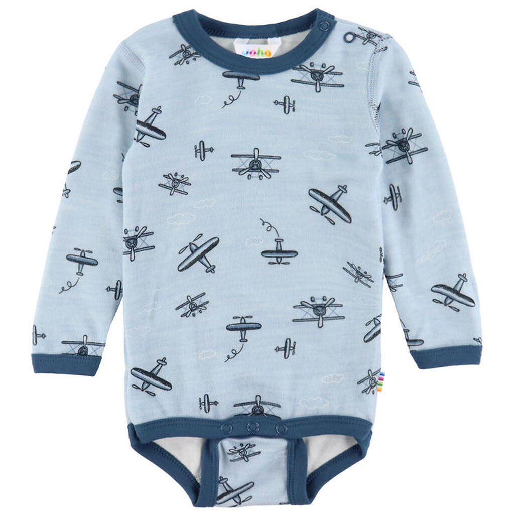 Joha Body l/æ - Uld/Bambus - Lyseblå m. Print