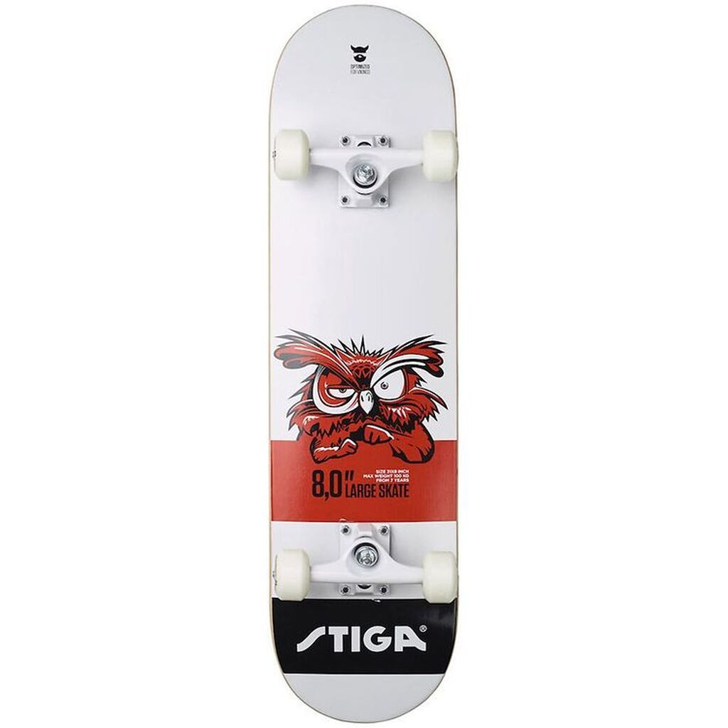 Stiga Skateboard - 8.0 - Hvid m. Ugle